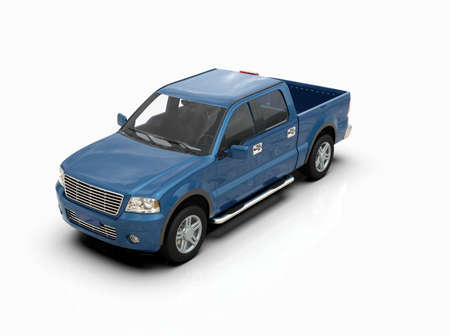 Generic and Brandless Pickup TruckÂ with Enclosed CabinÂ Isolated on White 3d Illustration, Contemporary Light-Duty Truck Studio, Utility Vehicle UteÂ Auto Transport, PickupÂ Open Cargo AreaÂ Vehicle Signの写真素材