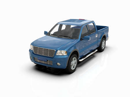 Generic and Brandless Pickup TruckÂ with Enclosed CabinÂ Isolated on White 3d Illustration, Contemporary Light-Duty Truck Studio, Utility Vehicle UteÂ Auto Transport, PickupÂ Open Cargo AreaÂ Vehicle Signの写真素材