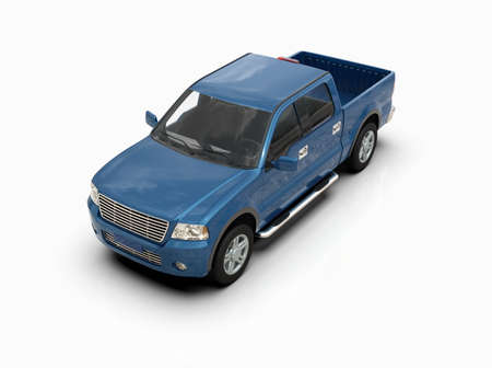 Generic and Brandless Pickup TruckÂ with Enclosed CabinÂ Isolated on White 3d Illustration, Contemporary Light-Duty Truck Studio, Utility Vehicle UteÂ Auto Transport, PickupÂ Open Cargo AreaÂ Vehicle Signの写真素材