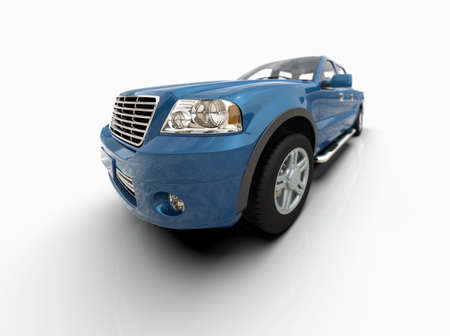 Generic and Brandless Pickup TruckÂ with Enclosed CabinÂ Isolated on White 3d Illustration,...