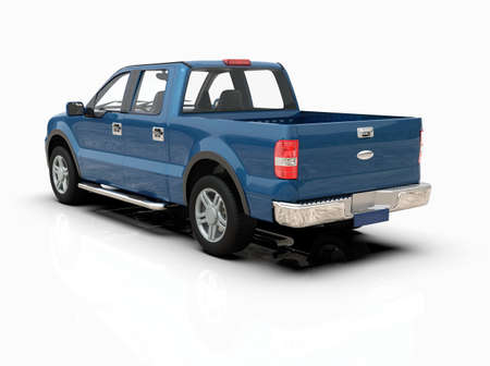 Generic and Brandless Pickup TruckÂ with Enclosed CabinÂ Isolated on White 3d Illustration, Contemporary Light-Duty Truck Studio, Utility Vehicle UteÂ Auto Transport, PickupÂ Open Cargo AreaÂ Vehicle Signの写真素材