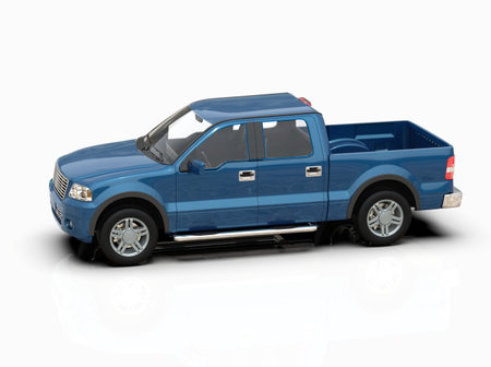 Generic and Brandless Pickup TruckÂ with Enclosed CabinÂ Isolated on White 3d Illustration, Contemporary Light-Duty Truck Studio, Utility Vehicle UteÂ Auto Transport, PickupÂ Open Cargo AreaÂ Vehicle Signの写真素材