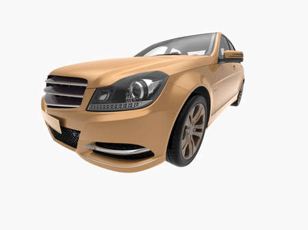 Generic and Brandless Car Isolated on White 3d Illustration, ContemporaryÂ SedanÂ Studio,Â Dealership Automobile Industry, Auto Transport, Infographics Automotive Background, City Vehicle Templateの写真素材