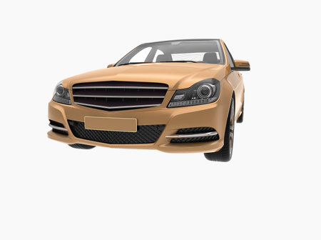 Generic and Brandless Car Isolated on White 3d Illustration, ContemporaryÂ SedanÂ Studio,Â Dealership Automobile Industry, Auto Transport, Infographics Automotive Background, City Vehicle Templateの写真素材