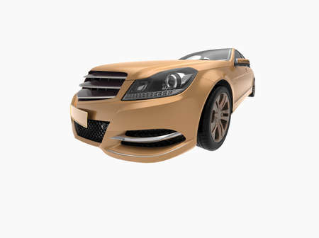 Generic and Brandless Car Isolated on White 3d Illustration, ContemporaryÂ SedanÂ Studio,Â Dealership Automobile Industry, Auto Transport, Infographics Automotive Background, City Vehicle Templateの写真素材