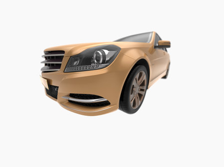 Generic and Brandless Car Isolated on White 3d Illustration, ContemporaryÂ SedanÂ Studio,Â Dealership Automobile Industry, Auto Transport, Infographics Automotive Background, City Vehicle Templateの写真素材