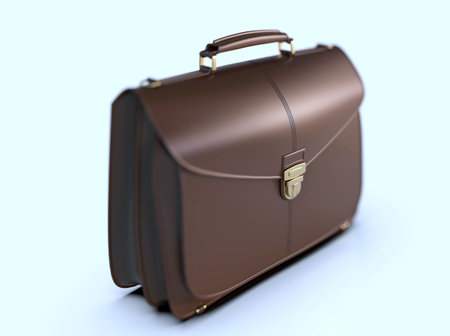 Brown Leather Businessman Briefcase with LockÂ on LightÂ Background with Shadow, Business Bag SuitcaseÂ with Strap and Brass Buckle,Â BriefcaseÂ for Documents,Â Management orÂ ProfessionalÂ 3D Illustrationの写真素材
