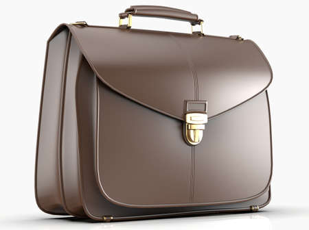 Brown Leather Businessman Briefcase with LockÂ on LightÂ Background with Shadow, Business Bag SuitcaseÂ with Strap and Brass Buckle,Â BriefcaseÂ for Documents,Â Management orÂ ProfessionalÂ 3D Illustrationの写真素材