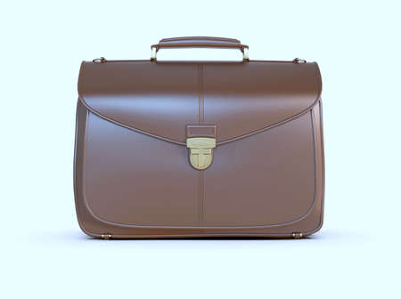 Brown Leather Businessman Briefcase with LockÂ on LightÂ Background with Shadow, Business Bag SuitcaseÂ with Strap and Brass Buckle,Â BriefcaseÂ for Documents,Â Management orÂ ProfessionalÂ 3D Illustrationの写真素材
