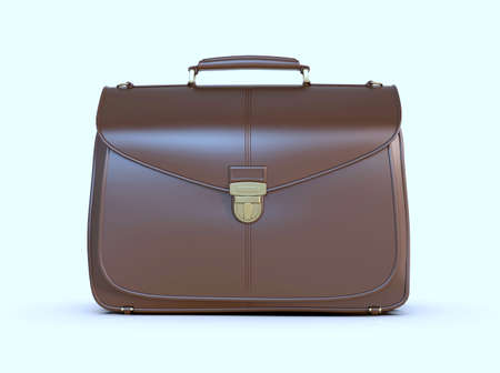 Brown Leather Businessman Briefcase with LockÂ on LightÂ Background with Shadow, Business Bag SuitcaseÂ with Strap and Brass Buckle,Â BriefcaseÂ for Documents,Â Management orÂ ProfessionalÂ 3D Illustrationの写真素材