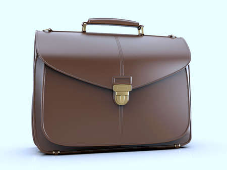 Brown Leather Businessman Briefcase with LockÂ on LightÂ Background with Shadow, Business Bag SuitcaseÂ with Strap and Brass Buckle,Â BriefcaseÂ for Documents,Â Management orÂ ProfessionalÂ 3D Illustrationの写真素材