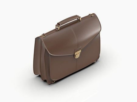 Brown Leather Businessman Briefcase with LockÂ on LightÂ Background with Shadow, Business Bag SuitcaseÂ with Strap and Brass Buckle,Â BriefcaseÂ for Documents,Â Management orÂ ProfessionalÂ 3D Illustrationの写真素材