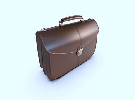 Brown Leather Businessman Briefcase with LockÂ on LightÂ Background with Shadow, Business Bag SuitcaseÂ with Strap and Brass Buckle,Â BriefcaseÂ for Documents,Â Management orÂ ProfessionalÂ 3D Illustrationの写真素材