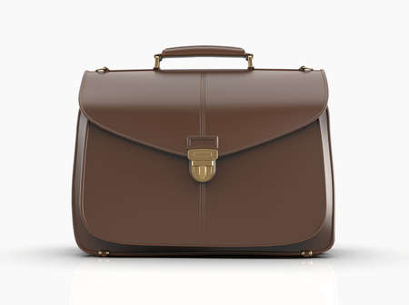 Brown Leather Businessman Briefcase with LockÂ on LightÂ Background with Shadow, Business Bag SuitcaseÂ with Strap and Brass Buckle,Â BriefcaseÂ for Documents,Â Management orÂ ProfessionalÂ 3D Illustrationの写真素材