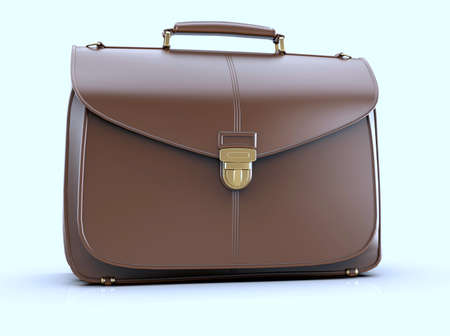 Brown Leather Businessman Briefcase with LockÂ on LightÂ Background with Shadow, Business Bag SuitcaseÂ with Strap and Brass Buckle,Â BriefcaseÂ for Documents,Â Management orÂ ProfessionalÂ 3D Illustrationの写真素材