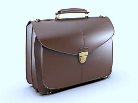 Brown Leather Businessman Briefcase with LockÂ on LightÂ Background with Shadow, Business Bag SuitcaseÂ with Strap and Brass Buckle,Â BriefcaseÂ for Documents,Â Management orÂ ProfessionalÂ 3D Illustrationの写真素材