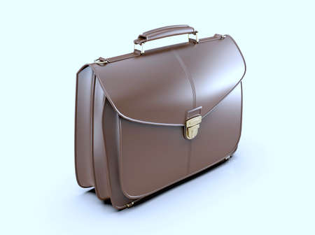 Brown Leather Businessman Briefcase with LockÂ on LightÂ Background with Shadow, Business Bag SuitcaseÂ with Strap and Brass Buckle,Â BriefcaseÂ for Documents,Â Management orÂ ProfessionalÂ 3D Illustrationの写真素材