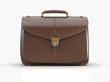 Brown Leather Businessman Briefcase with LockÂ on LightÂ Background with Shadow, Business Bag SuitcaseÂ with Strap and Brass Buckle,Â BriefcaseÂ for Documents,Â Management orÂ ProfessionalÂ 3D Illustrationの写真素材
