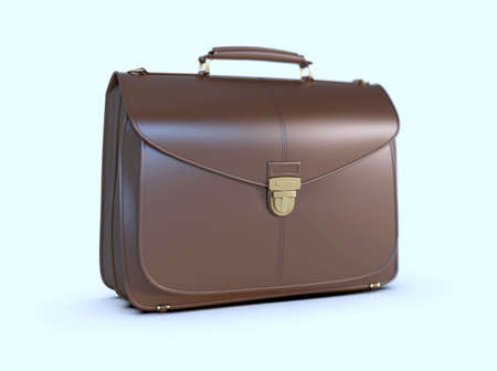 Brown Leather Businessman Briefcase with LockÂ on LightÂ Background with Shadow, Business Bag SuitcaseÂ with Strap and Brass Buckle,Â BriefcaseÂ for Documents,Â Management orÂ ProfessionalÂ 3D Illustrationの写真素材