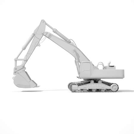 Hydraulic HeavyÂ Excavator with BucketÂ Isolated on White Background,Â 3dÂ illustration, Abstract Excavator, Construction, Building, Heavy Machine, Industrial Machinery, Mining Concept Illustrationの写真素材