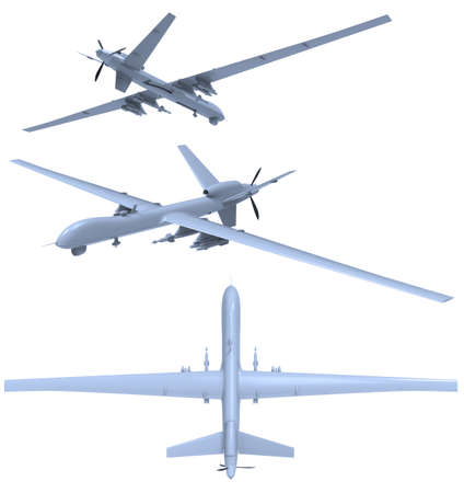 Air ForceÂ General Atomics Drone on White Background,Â Army Aircraft for Intelligence and Attack, Military CombatÂ Drone PredatorÂ with Weapons, MilitaryÂ Surveillance,Â 3d Illustrationの写真素材