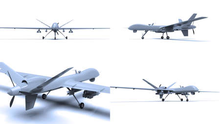 Air ForceÂ General Atomics Drone on White Background,Â Army Aircraft for Intelligence and Attack, Military CombatÂ Drone PredatorÂ with Weapons, MilitaryÂ Surveillance,Â 3d Illustrationの写真素材