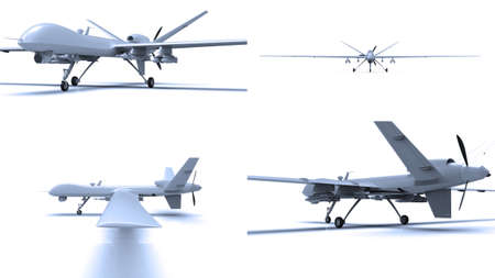 Air ForceÂ General Atomics Drone on White Background,Â Army Aircraft for Intelligence and Attack, Military CombatÂ Drone PredatorÂ with Weapons, MilitaryÂ Surveillance,Â 3d Illustrationの写真素材