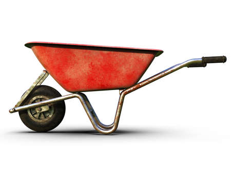 Old DirtyÂ Garden Metal Wheelbarrow CartÂ Isolated on White, UsedÂ Gardening Tool Equipment Side View.Â Agriculture Cart Wheel Farm,Â Flat Lawn Ground Supplies,Â Garden Trolley,Â Handcart with Wheelの写真素材