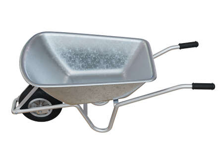 New Garden Metal Wheelbarrow Cart Isolated on White, Gardening Tool Equipment,Â  Agriculture Cart Wheel Farm, Flat Lawn Ground Supplies, Garden Trolley, Handcart with Wheelの写真素材