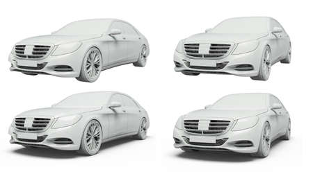 3d render: Car White Blank Template, 3d White Car Icon with Shadow, Business Sedan Car on White Background, Car Isolated, Automobile Isolated, Automobile Service Sign, Auto Body, Automobile Industryの写真素材