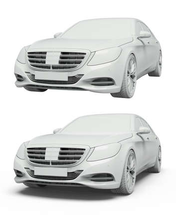 3d render: Car White Blank Template, 3d White Car Icon with Shadow, Business Sedan Car on White Background, Car Isolated, Automobile Isolated, Automobile Service Sign, Auto Body, Automobile Industryの写真素材
