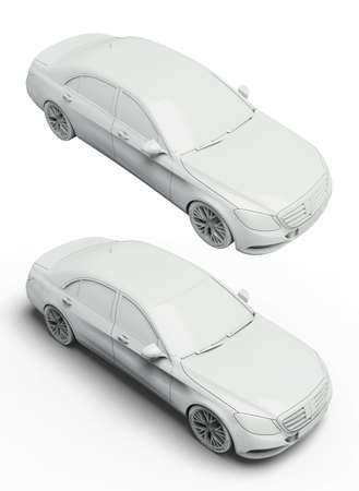 3d render: Car White Blank Template, 3d White Car Icon with Shadow, Business Sedan Car on White Background, Car Isolated, Automobile Isolated, Automobile Service Sign, Auto Body, Automobile Industryの写真素材