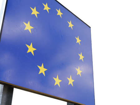 Closeup of EuropeanÂ EUÂ Road Sign with the European Union Flag,Â Standard EU Border Roadsign...