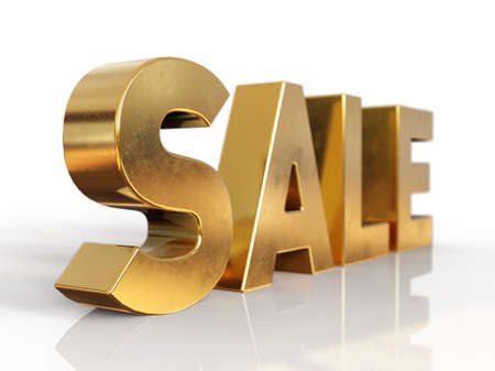 3D Gold Text Sale on White Background with Reflection,Â The Price of Sale Promotion, Golden Backdrop Text, Type, Quote,Â 3d Illustrationの写真素材