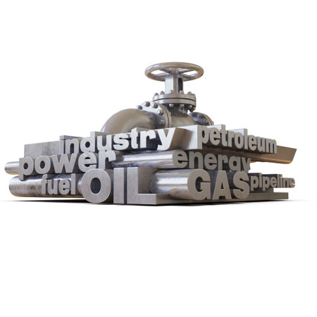 Oil Gas Production Word Cloud, Tag Cloud about Energy and Power Industrial Concept, Pump-Jack and Pipeline with Industry Words Cloud, Energy Generation and Heavy Industry, Infographics 3D Renderingの写真素材
