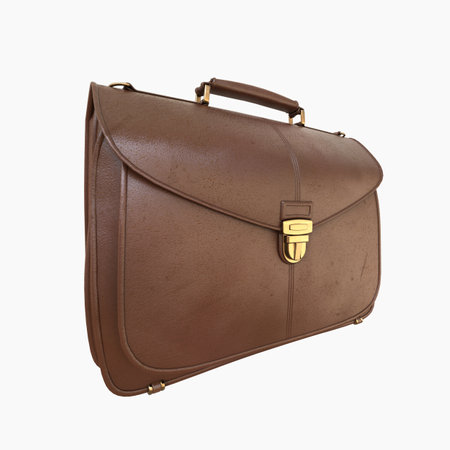 Brown Leather Businessman Briefcase with Lock, Business Bag SuitcaseÂ with Strap and Brass Buckle,Â BriefcaseÂ for Documents,Â Management orÂ ProfessionalÂ 3D Illustrationの写真素材