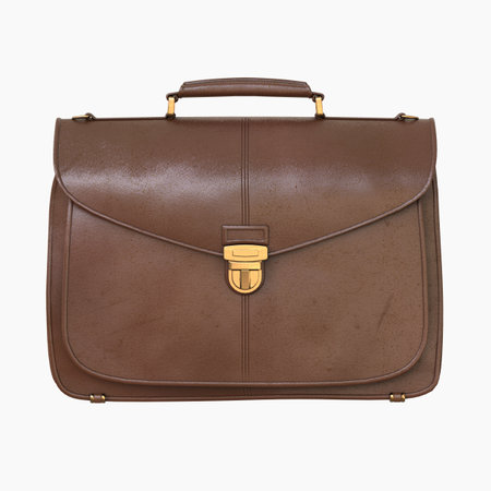 Brown Leather Businessman Briefcase with Lock, Business Bag SuitcaseÂ with Strap and Brass Buckle,Â BriefcaseÂ for Documents,Â Management orÂ ProfessionalÂ 3D Illustrationの写真素材