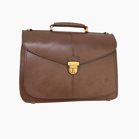 Brown Leather Businessman Briefcase with Lock, Business Bag SuitcaseÂ with Strap and Brass Buckle,Â BriefcaseÂ for Documents,Â Management orÂ ProfessionalÂ 3D Illustrationの写真素材