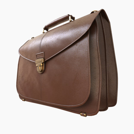 Brown Leather Businessman Briefcase with Lock, Business Bag SuitcaseÂ with Strap and Brass Buckle,Â BriefcaseÂ for Documents,Â Management orÂ ProfessionalÂ 3D Illustrationの写真素材