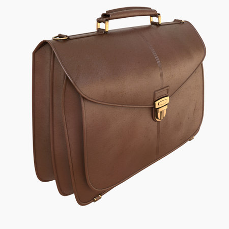 Brown Leather Businessman Briefcase with Lock, Business Bag SuitcaseÂ with Strap and Brass Buckle,Â BriefcaseÂ for Documents,Â Management orÂ ProfessionalÂ 3D Illustrationの写真素材