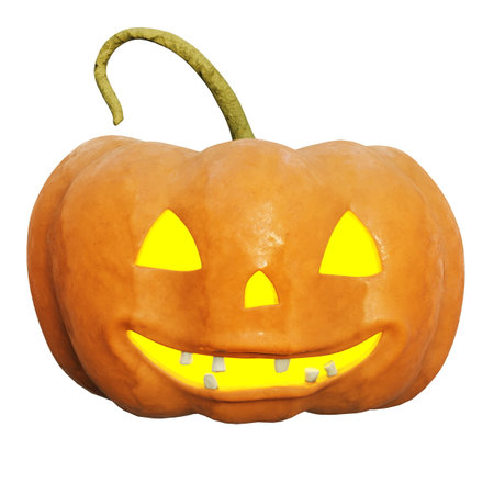 Glowing Halloween Pumpkin Isolated on White Background,Â Scary Jack O Lantern Halloween Pumpkin with Candle Light Inside, Happy Halloween,Â 3d renderの写真素材