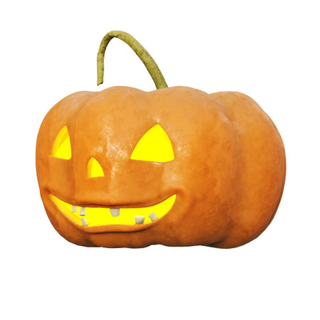 Glowing Halloween Pumpkin Isolated on White Background,Â Scary Jack O Lantern Halloween Pumpkin with Candle Light Inside, Happy Halloween,Â 3d renderの写真素材