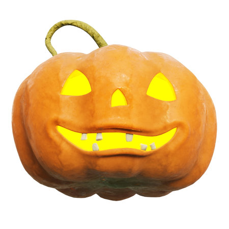 Glowing Halloween Pumpkin Isolated on White Background,Â Scary Jack O Lantern Halloween Pumpkin with Candle Light Inside, Happy Halloween,Â 3d renderの写真素材