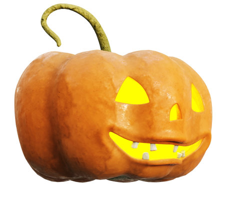 Glowing Halloween Pumpkin Isolated on White Background,Â Scary Jack O Lantern Halloween Pumpkin with Candle Light Inside, Happy Halloween,Â 3d renderの写真素材