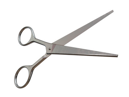 Scissors on a White Background,Â Hairdressing Tools Close-up on,Â Open SilverÂ Scissors for the Hairdresser,Â Background for a Beauty Salon,Â Shears for Hair Cutting Sign orÂ Barber Symbolの写真素材