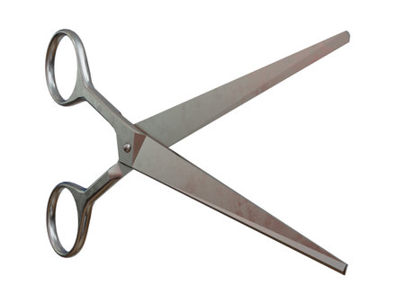 Scissors on a White Background,Â Hairdressing Tools Close-up on,Â Open SilverÂ Scissors for the Hairdresser,Â Background for a Beauty Salon,Â Shears for Hair Cutting Sign orÂ Barber Symbolの写真素材