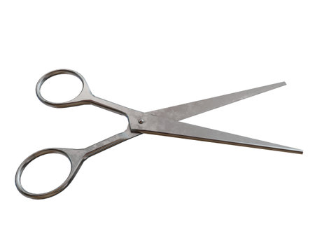 Scissors on a White Background,Â Hairdressing Tools Close-up on,Â Open SilverÂ Scissors for the Hairdresser,Â Background for a Beauty Salon,Â Shears for Hair Cutting Sign orÂ Barber Symbolの写真素材
