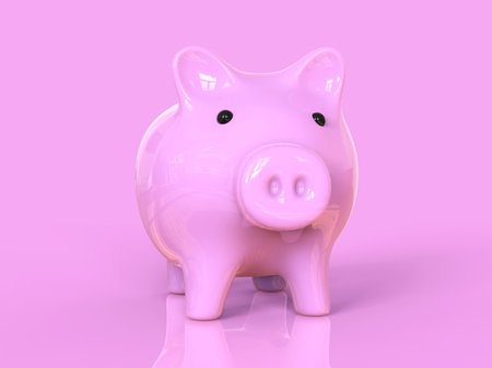 Pink Piggy Bank Icon, Savings Sign Template, Money and Financial Symbol, Commerce, Market, Payment Invest Theme for Web Mobile Logo or Button, Design Element, 3d Illustrationの写真素材