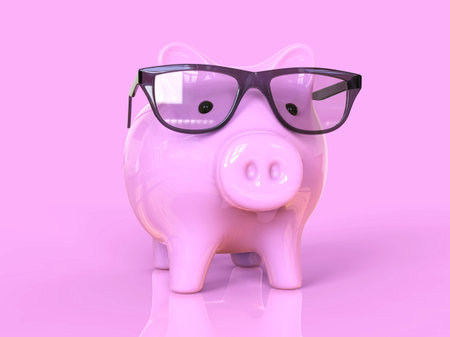 Piggy Bank in Glasses,Â Piggybank Wearing Glasses on Pink Background, SmartÂ Money Saving ConceptÂ of Cash Deposit Investment or Financial Planning, Advisor Banking for Retirement,Â 3d Illustrationの写真素材