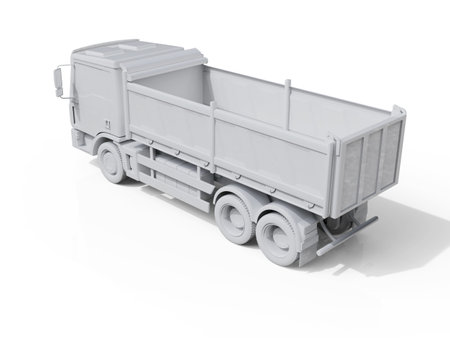 Dump Truck Hi-DetailedÂ Template for Car Branding and Advertising. Realistic Delivery Service VehicleÂ Tipper Truck on IsolatedÂ White Background,Â Truck for Bulk Cargo, MachineryÂ Transport,Â 3D Renderingの写真素材